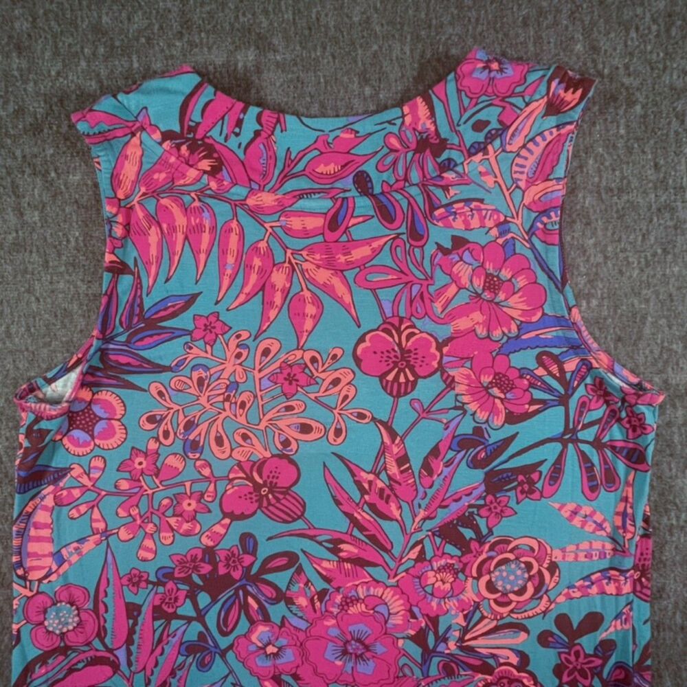 Soft Surroundings Embroidered V-Neck Knit Tank Top Pink Teal Floral sz L Boho - Picture 7 of 9